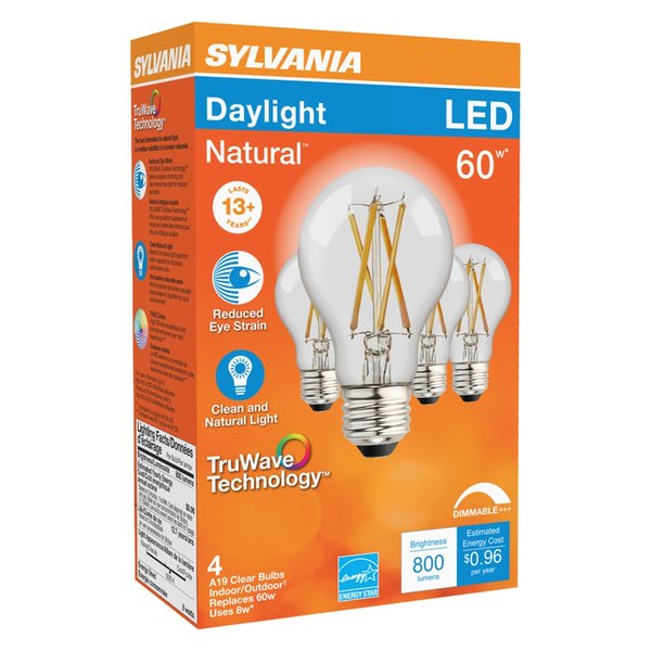 Sylvania Natural A19 E26 (Medium) LED Bulb Daylight 60 W , 4PK 49827